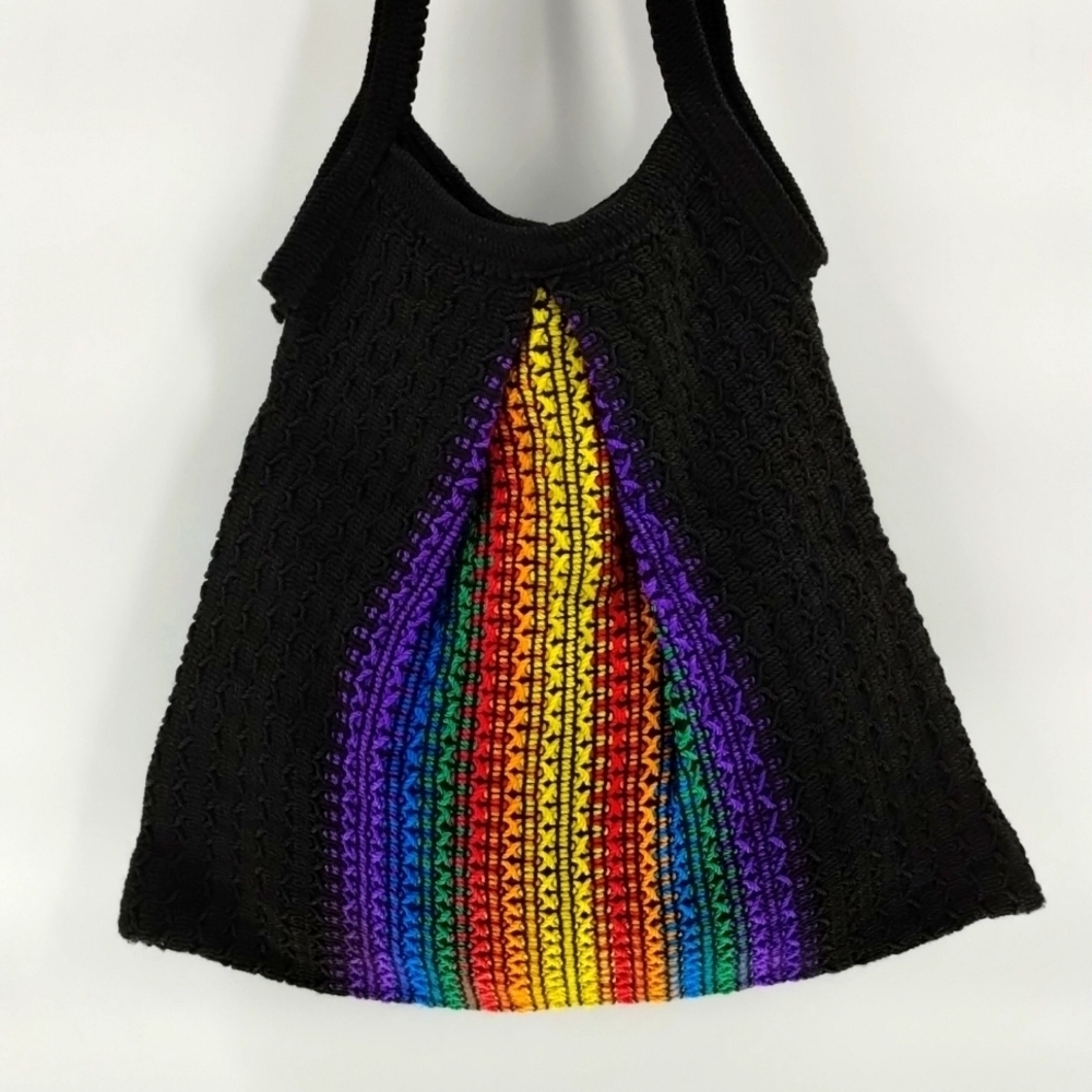 Rainbow black crochet hobo bag shoulder crossbody purse unique